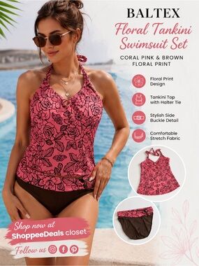 Baltex Floral Tankini Swimsuit Set
Coral Pink & Brown Floral Print |